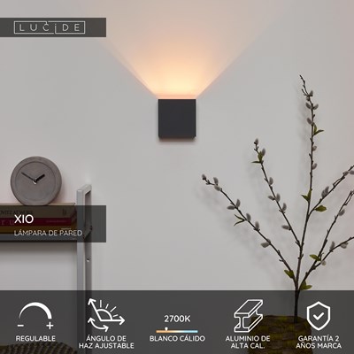 Lucide XIO - Lámpara de pared - LED Regul. - G9 - 1x4W 2700K - Ángulo de haz ajustable - Gris